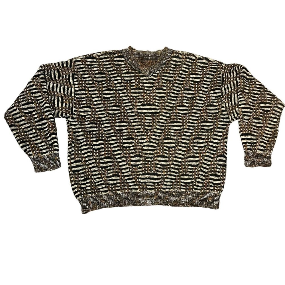 Vintage Jhane Barnes Textured Geometric Wool Blend Sweater Black XL Hip Hop Y2K